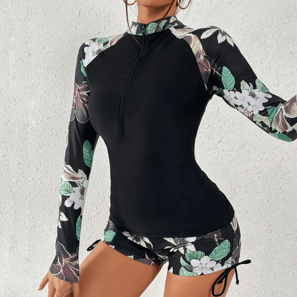Stylish Split Women's Long Sleeve Surfing Swimwear - SF0937